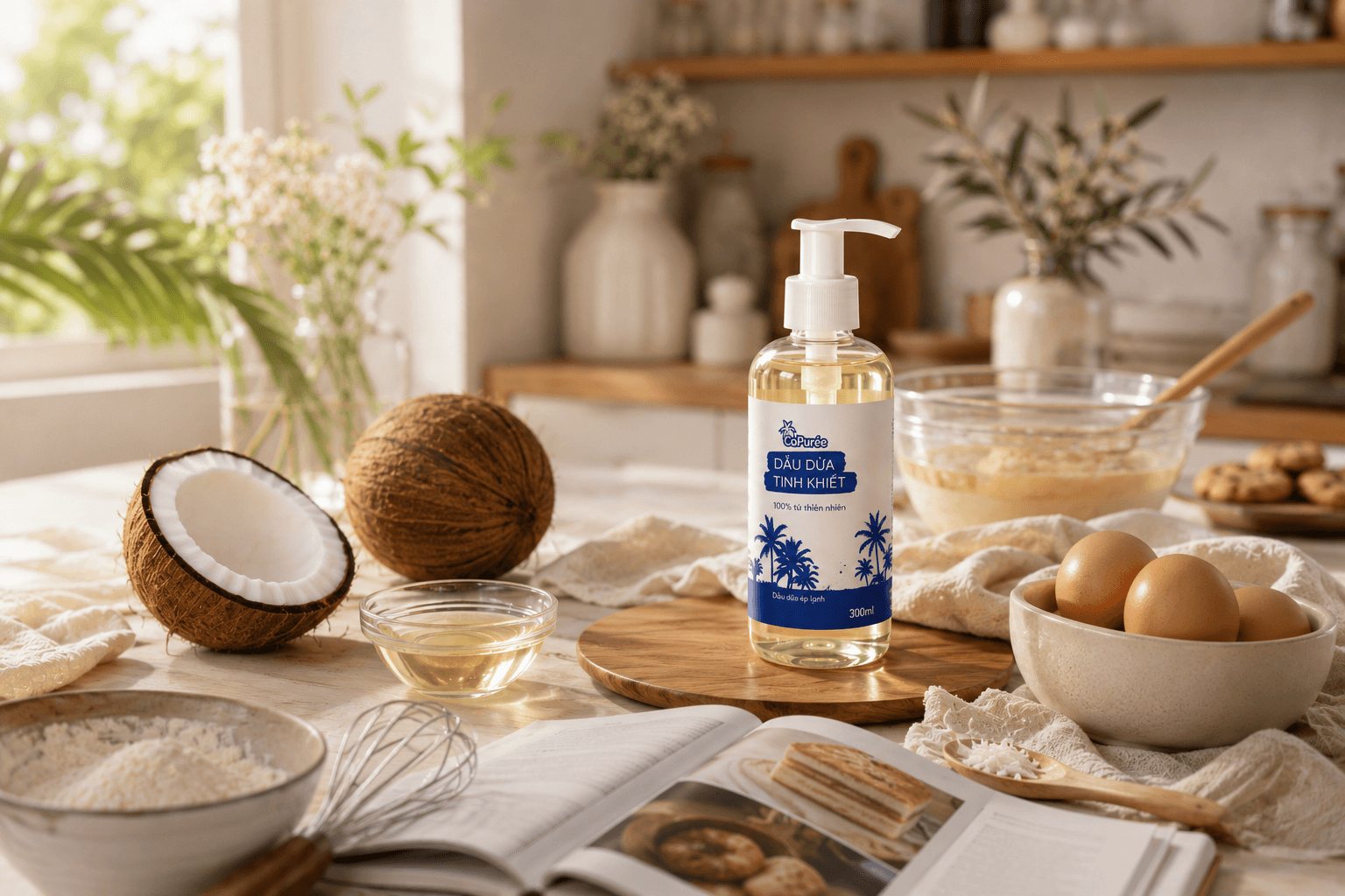 CoPuree dầu dừa ép lạnh trong không gian tự nhiên
