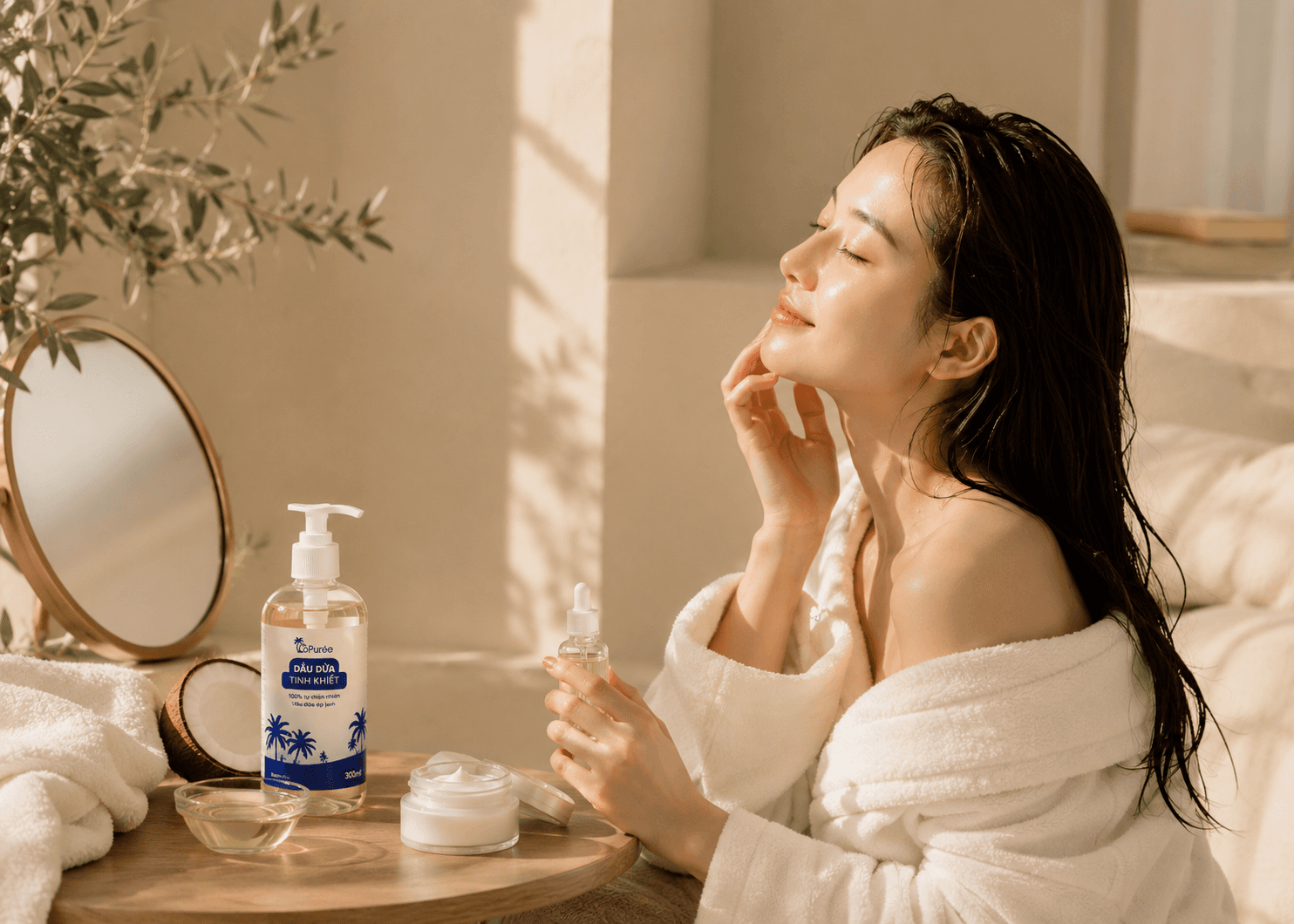 Dầu dừa CoPuree trong góc chăm sóc da